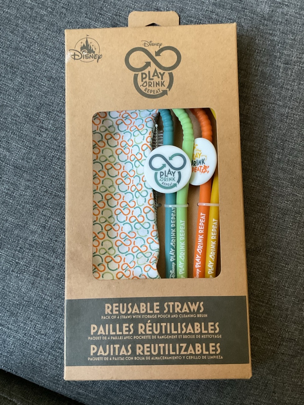 NWT Disney Reusable Silicone Straws Set - Green, Blue, Orange, Yellow